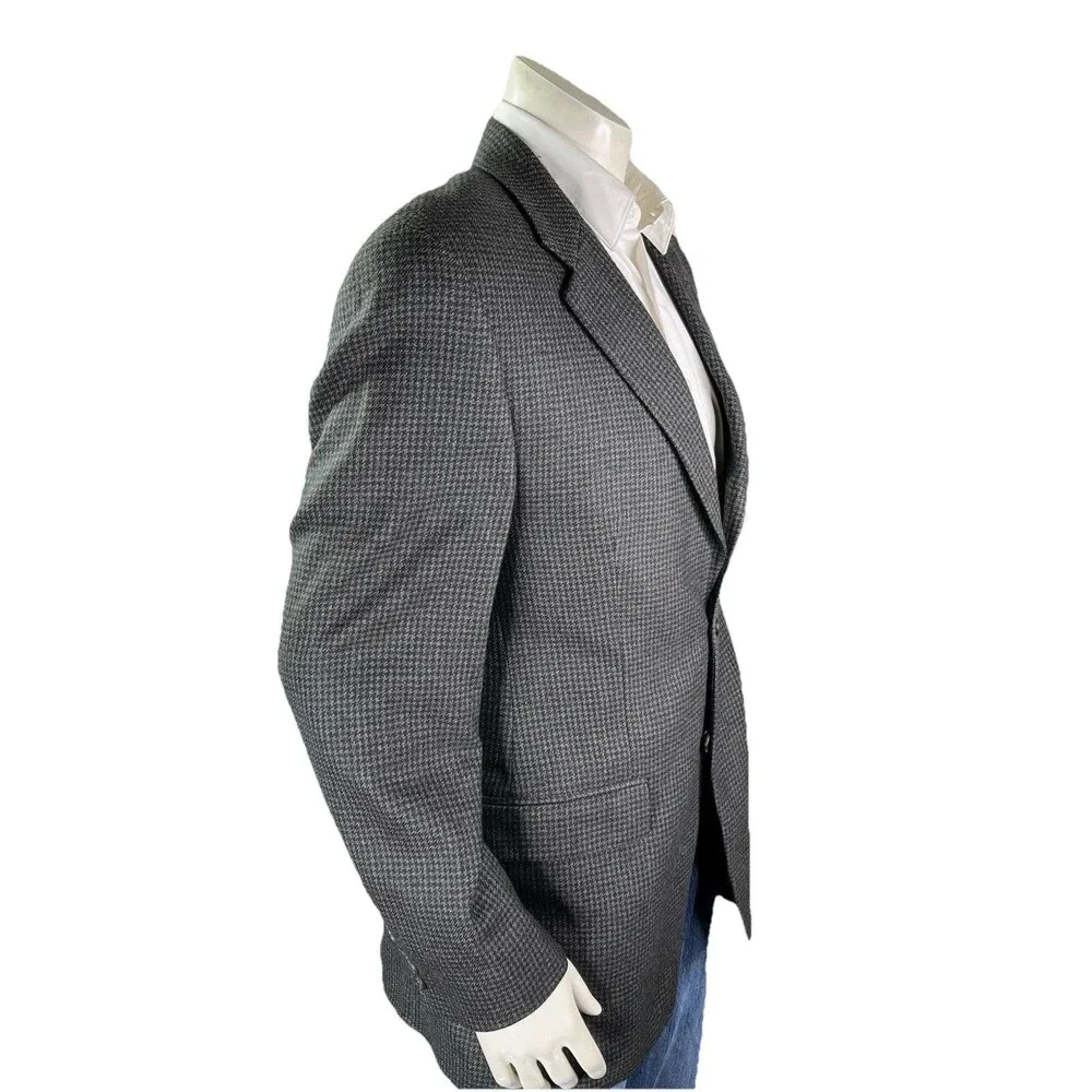 Ralph Lauren Chaps Blazer Jacket Men 40L Houndstooths 100% Pure Wool Sport Coat